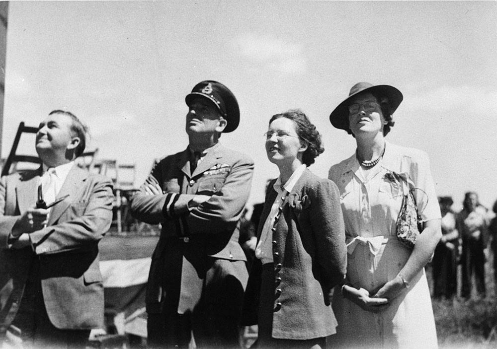 David Boyd, Brian Sheaver, Elsie Macgill And Mary Boyd Watching Flight Of Hurricane Aircraft At Canadian Car And Foundry Co. Flying Field (library & Archives Canada Image)